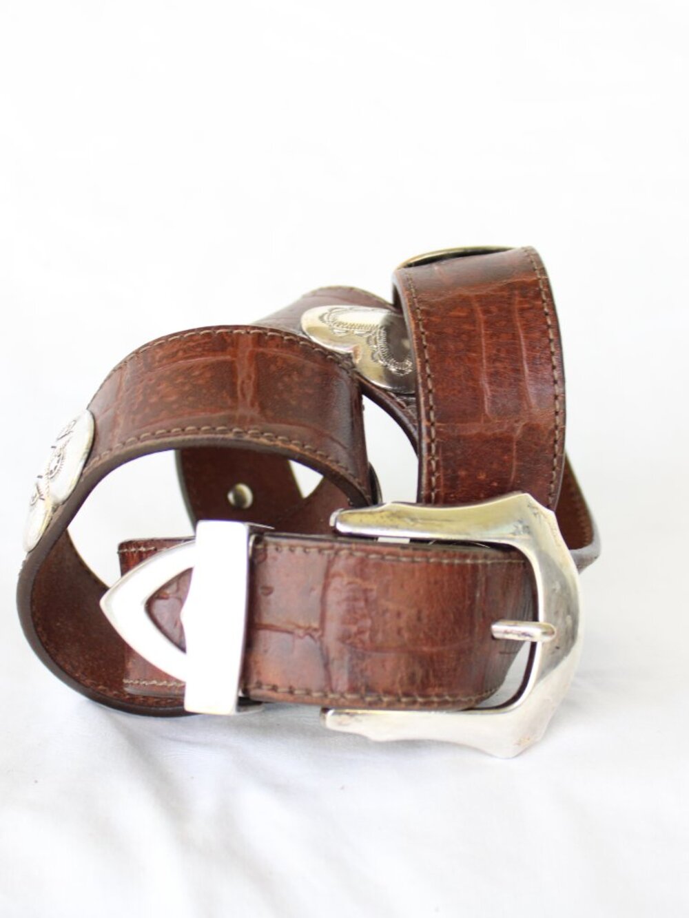 Brighton leather Silver Tone Medallion heart Concho Belt Cowgirl Southwest L - Picture 4 of 9